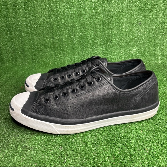 Converse Jack Purcell Men's Size 10.5 Shoes Black White Leather Low Top Sneakers - Picture 3 of 12